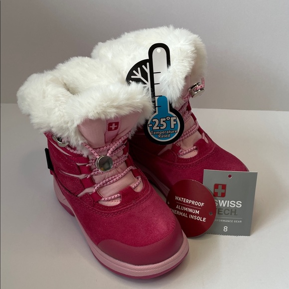 Swiss Tech Other - NWT Swiss Tech Bright Pink Kids Winter Boots with White Faux-Fur Cuff.  Size 8.